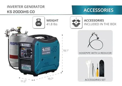 Konner&Sohnen Dual Fuel Inverter Generator - 6250 Watt,23A, 120V/ 240V, Super Quiet, Ultra Lightweight, CO Sensor, Backup Home Use, Outdoor, Camping, RV, Gas & LPG Powered, KS 6000iEHS CO